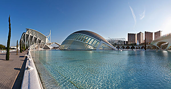 普林西比,左边,电影院,中间,艺术和科学之城,瓦伦西亚,西班牙,欧洲