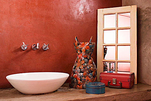 盥洗池,水泥,表面,红墙