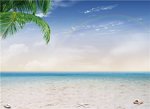 热带沙滩,彩虹