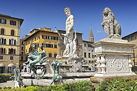 喷泉,佛罗伦萨,意大利,市政广场,正面,韦奇奥宫