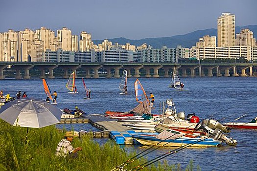 帆板,船,河,首尔,韩国