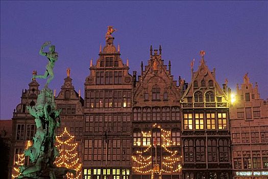 圣诞节,照明,正面,历史,房子,安特卫普,比利时,欧洲