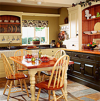 餐桌,舒适,厨房,大,柜橱,一个,柜子,涂绘,深棕色