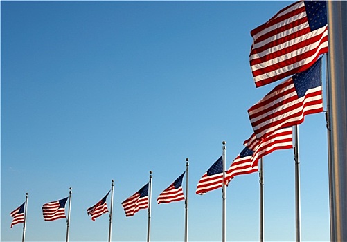美国,旗帜,靠近,华盛顿纪念碑