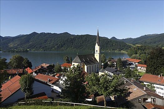 教区教堂,湖,上巴伐利亚,德国,欧洲