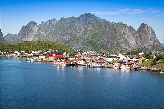 美景,捕鱼,城镇,瑞恩,峡湾,罗浮敦群岛,挪威