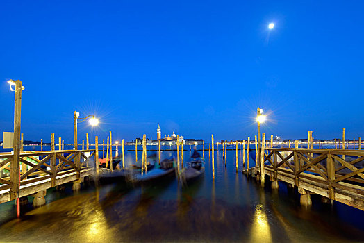 月亮,威尼斯,小船,水