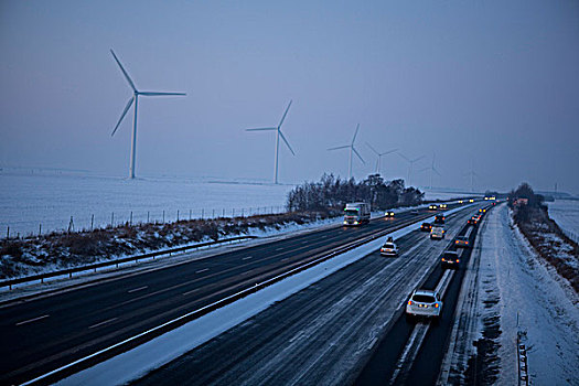 法国,高速公路,风轮机,雪