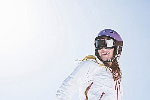 美女,戴着,滑雪护目镜,头盔