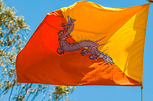 不丹,旗帜,吹,风
