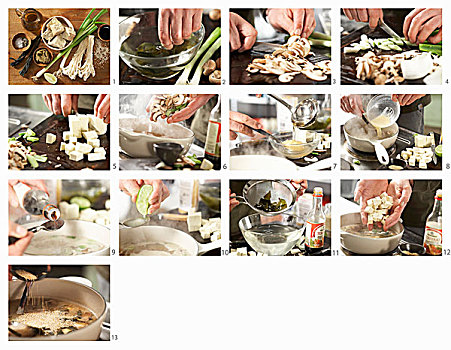 味噌汤,藻类,豆腐,蘑菇,亚洲