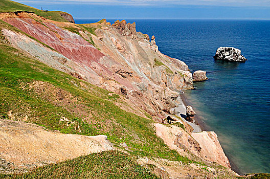 彩色,悬崖,帽,岛屿,马格达伦群岛,魁北克,加拿大,北美