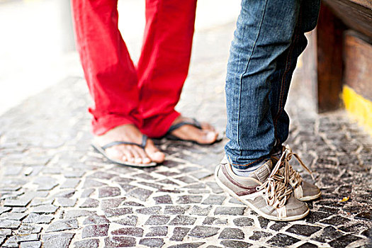 脚,父亲,脚尖点地,儿子,海滩,伊帕内玛海滩,里约热内卢,巴西
