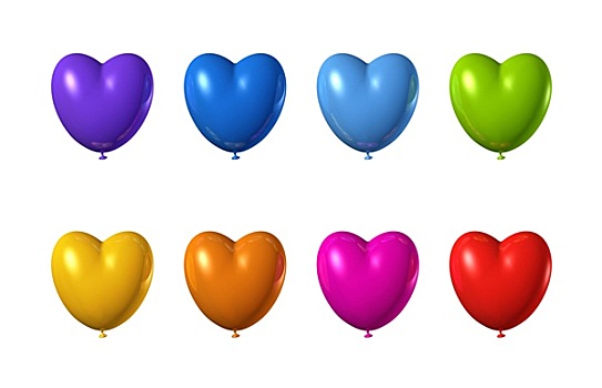 彩色,心形,气球,隔绝,白色背景