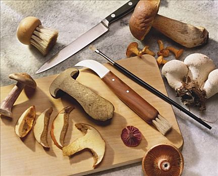 蘑菇,切片,木板,刀,清洁,工具