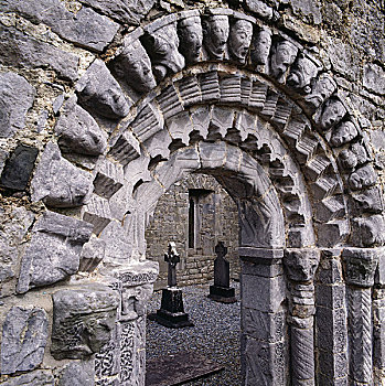 寺院,克雷尔县,爱尔兰,12世纪,罗马式,入口