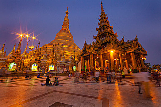 缅甸,仰光,大金寺,庙宇,黎明,画廊