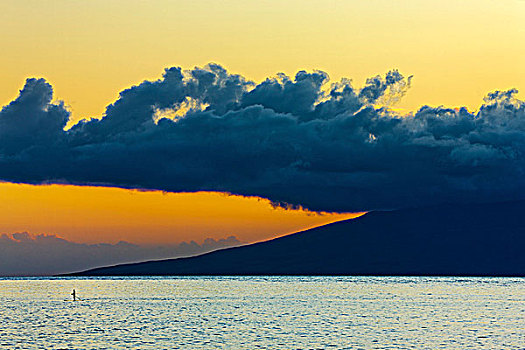 海洋,日落,毛伊岛,夏威夷,美国