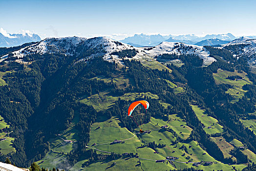 奥地利,提洛尔,山谷,滑翔伞运动者