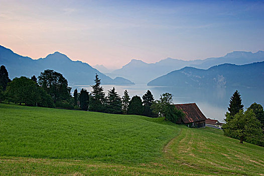 早晨,琉森湖,瑞士,欧洲