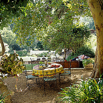 桌子,遮盖,布,椅子,花园