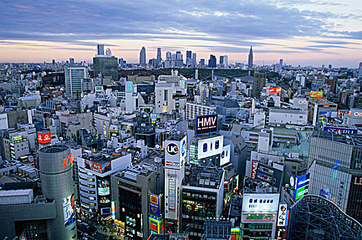 俯拍,摩天大楼,城市,涩谷,东京,日本