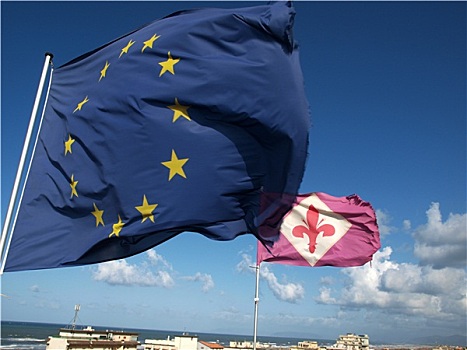 旗帜,佛罗伦萨,欧盟,背景,蓝天