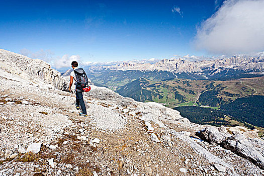 山,攀登,路线,看,多,白云岩,特兰迪诺,意大利,欧洲