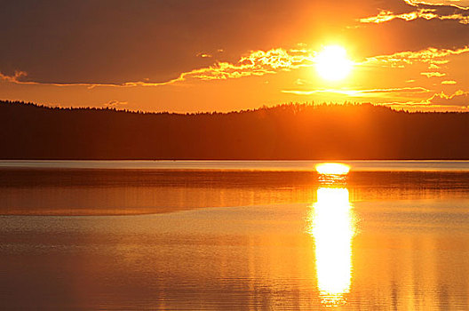 日落,湖,国家公园,拉普兰,瑞典,欧洲