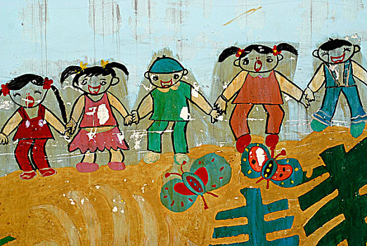 描绘,中国,幼儿园,孩子,拿着,手,高兴,景洪,云南,亚洲
