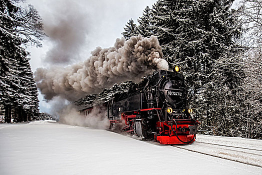 火车头,途中,布罗肯,冬季风景