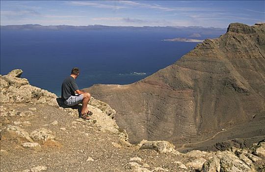 风景,干盐湖,兰索罗特岛,加纳利群岛,西班牙