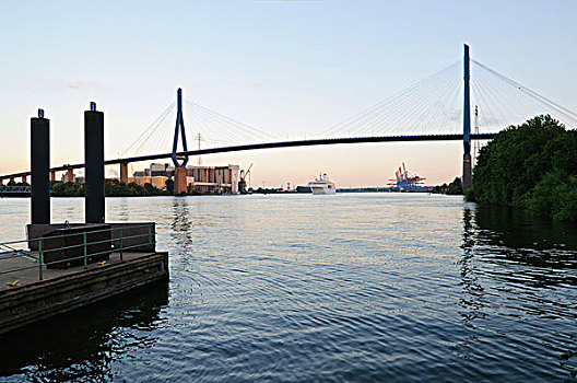 桥,上方,河,港口,汉堡市,地区,德国,欧洲
