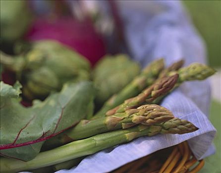 静物,绿芦笋,蔬菜,篮子