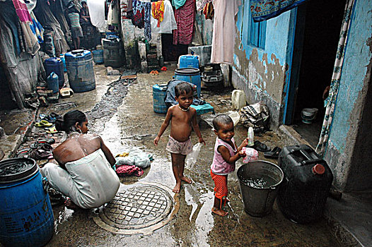 女人,浴,路边,贫民窟,加尔各答,城市,短暂,东方,巴基斯坦,乡村