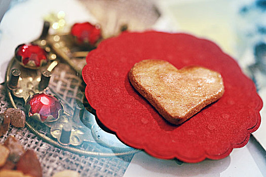 情人节,礼物,心形,饼干,小,红色,餐巾
