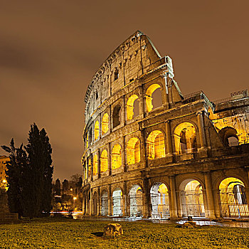 罗马,竞技场,照亮,向上,夜晚