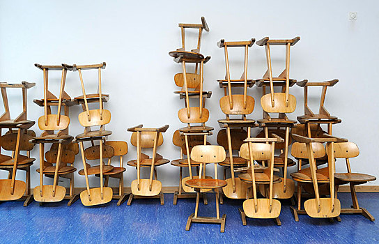 老,椅子,一堆,学校,巴伐利亚,德国,欧洲
