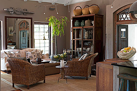 藤椅,沙发,地毯,客厅,装饰,温暖