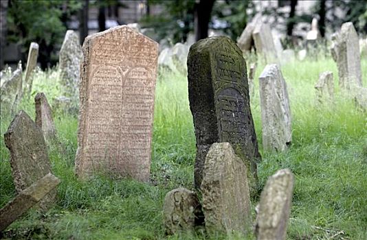 墓碑,老,犹太,墓地,犹太区,区域,布拉格,捷克共和国,欧洲
