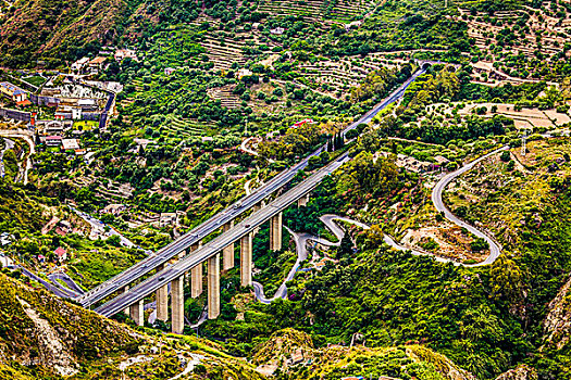 俯拍,高架桥,陶尔米纳,西西里,意大利