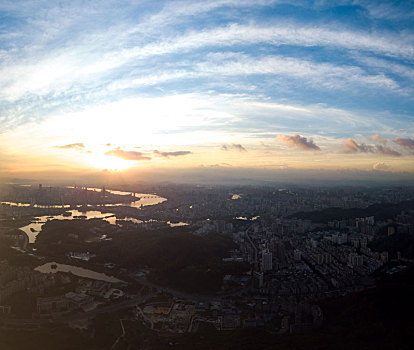广东惠州市区清晨时分航拍全景风光