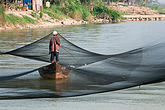 捕鱼者,渔网,南中国海,越南,东南亚