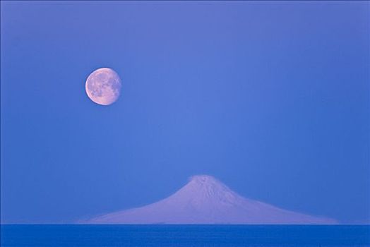 满月,上方,山,风景,库克海峡,肯奈半岛,阿拉斯加,冬天