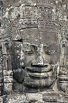 巨大,脸,菩萨,凿,石头,巴扬寺,吴哥窟,世界遗产,收获,柬埔寨,亚洲