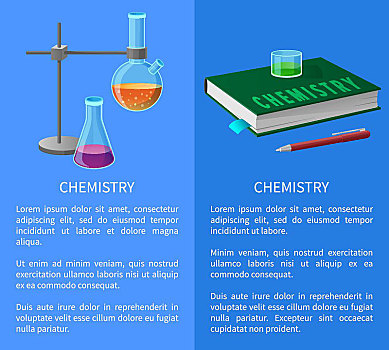 课本,化学,工具,隔绝,插画,矢量,文字,蓝色背景,试验用长颈瓶,液体,卡通,风格