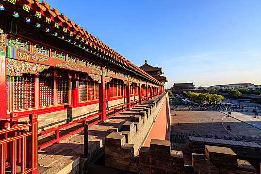 北京故宫午门城楼上的红漆木柱