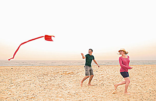 幸福伴侣,飞行,风筝,海滩