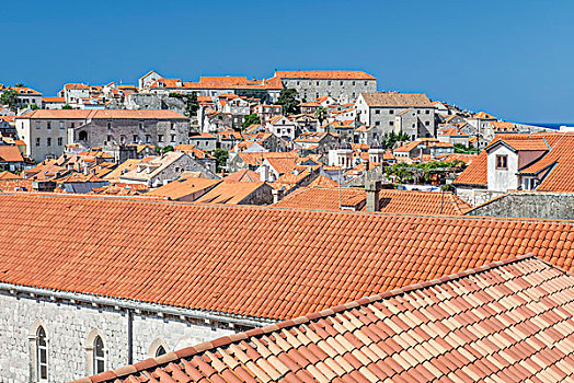 克罗地亚,杜布罗夫尼克,俯视,老城,屋顶,城市,墙壁,大幅,尺寸