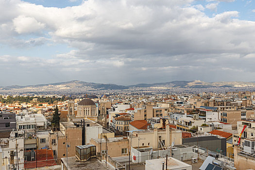 希腊雅典卫城和雅典老城区建筑日出景观
